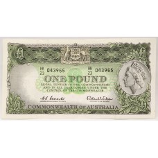 AUSTRALIA 1961 . ONE 1 POUND BANKNOTE . COOMBS/WILSON . LAST PREFIX HK23